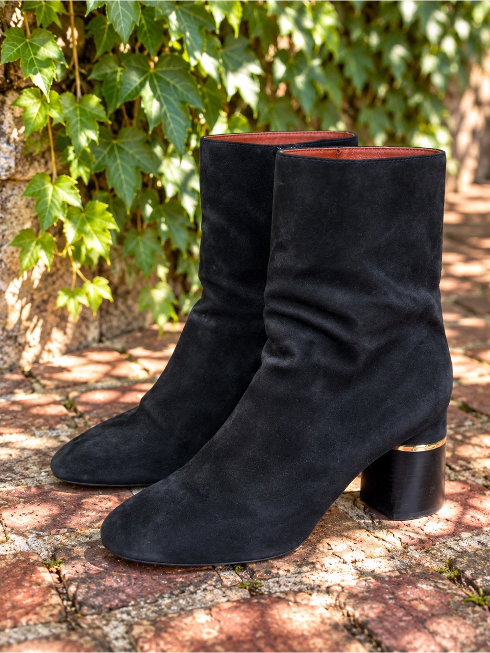 PHILLIP LIM Black Suede Block Heel Downtown Chic Minimalist Mid Calf Boots, 40